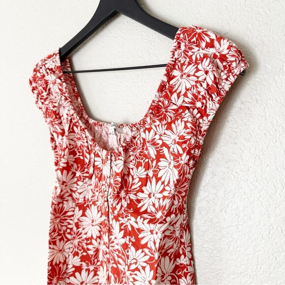 Madewell Dress Womens Mini Red Floral Linen Linen Blend Beachy Summer 00 NEW - Picture 4 of 8